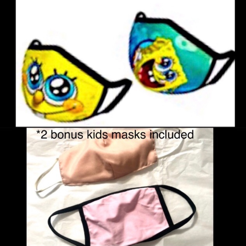 2spongebob squarepants Face Masks Adults or Kids Cloth masks w/2 bonus kids mask